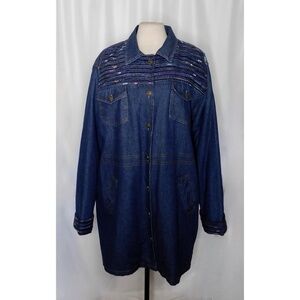 CBO New York Denim Western Barn Duster Coat Boucle Tapestry Pockets Buttons 3X